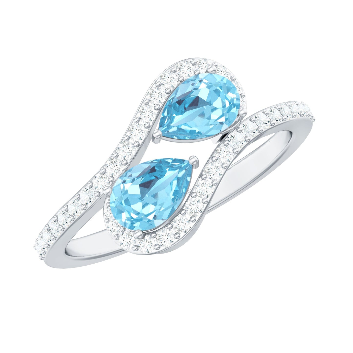 Genuine Aquamarine Two Stone Engagement Ring with Diamond