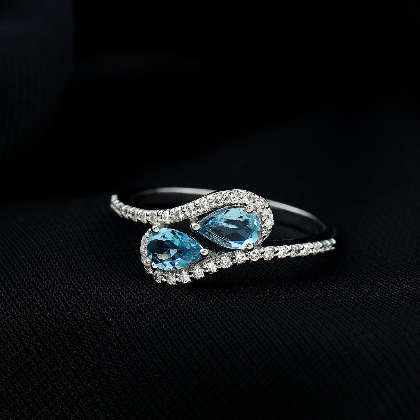 Genuine Aquamarine Two Stone Engagement Ring with Diamond