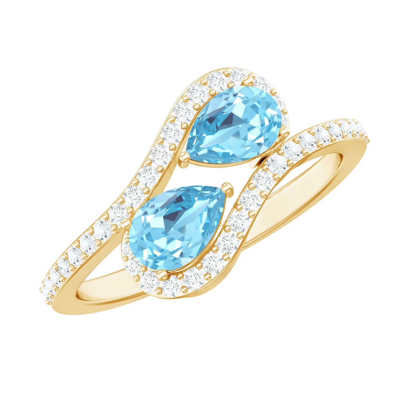 Genuine Aquamarine Two Stone Engagement Ring with Diamond