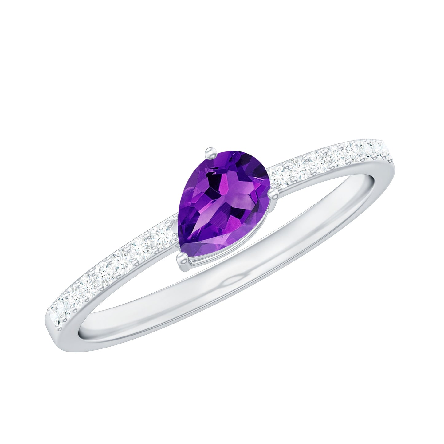 Natural 1 Carat Pear Shaped Amethyst Engagement Ring with Diamond