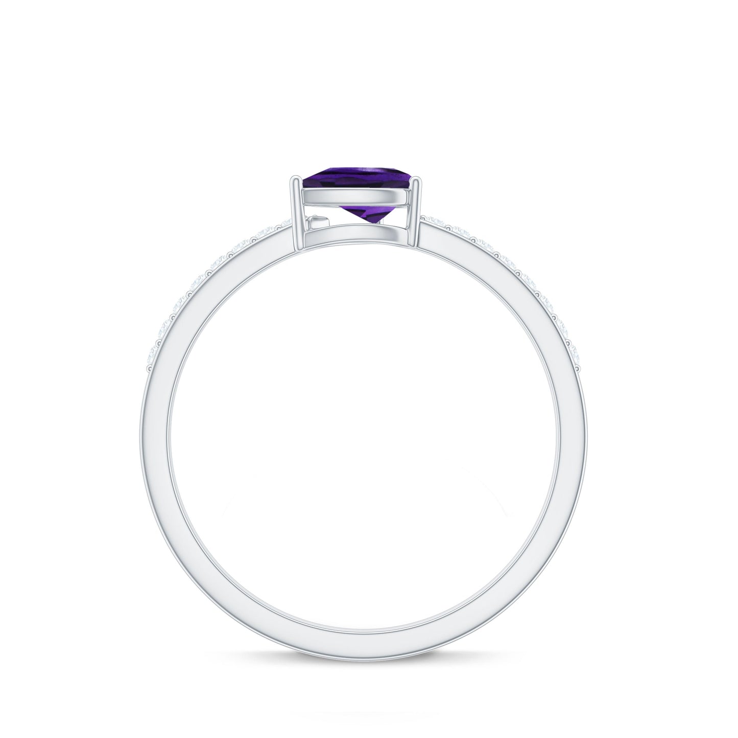 Natural 1 Carat Pear Shaped Amethyst Engagement Ring with Diamond