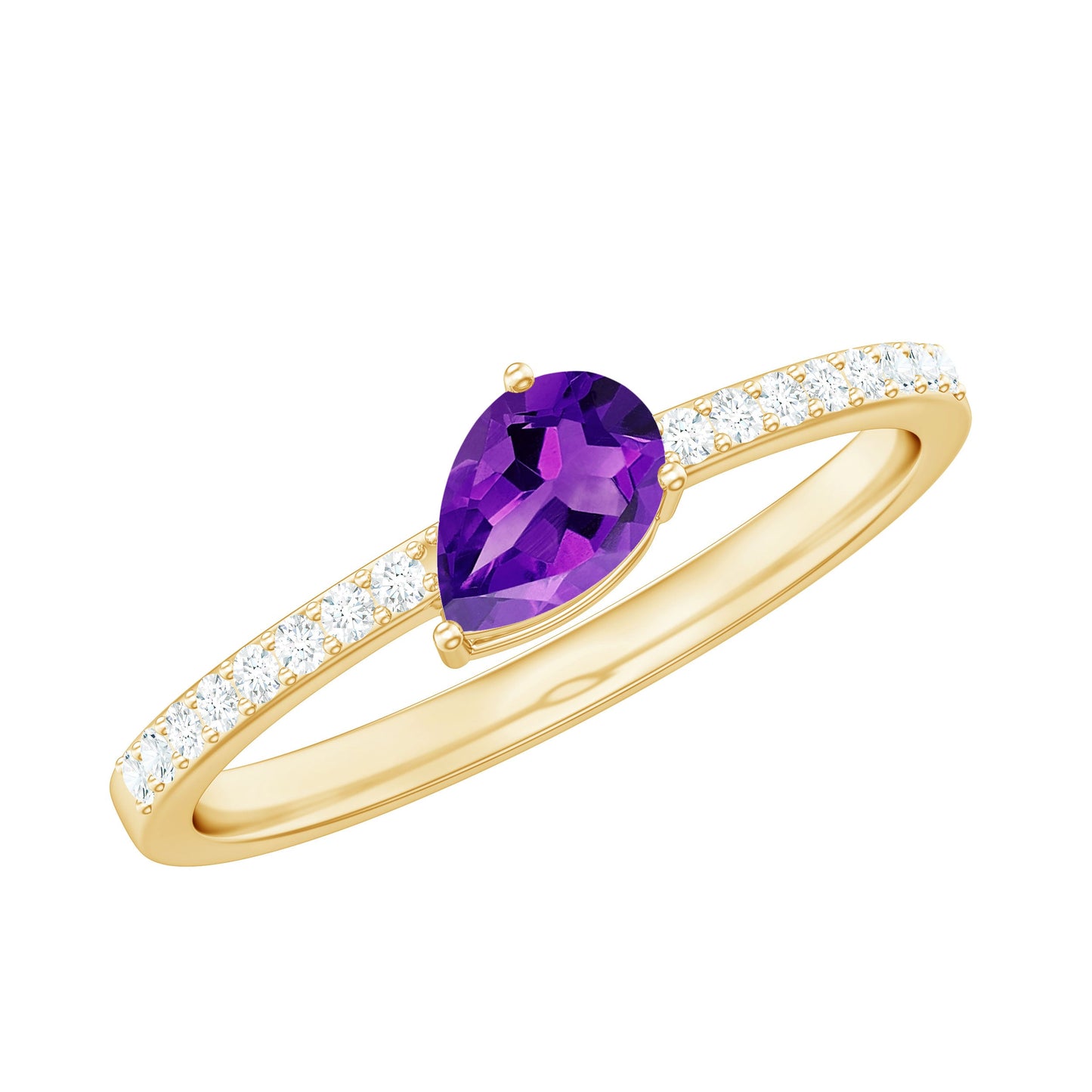 Natural 1 Carat Pear Shaped Amethyst Engagement Ring with Diamond
