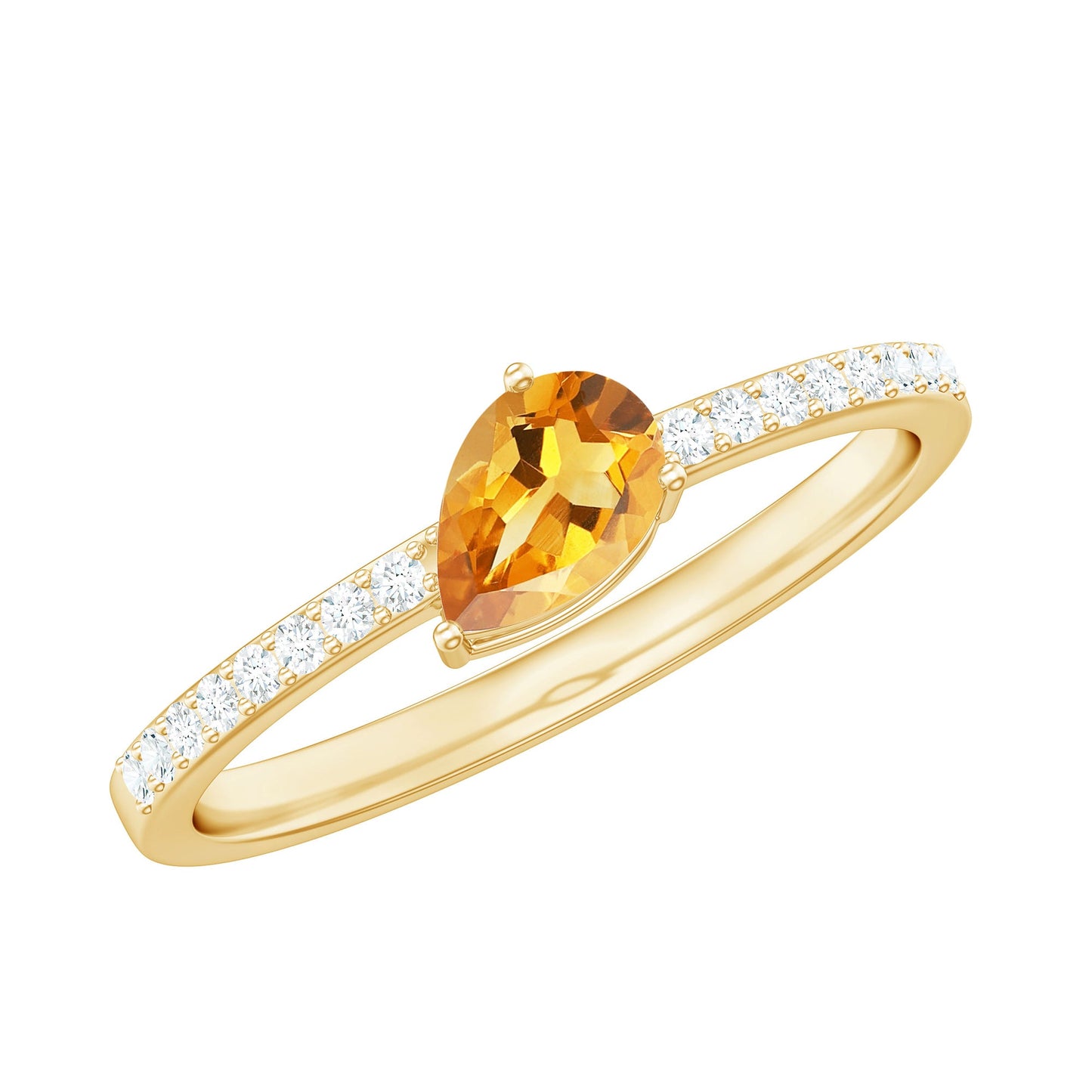 Natural Pear Shape Citrine Engagement Ring with Diamond