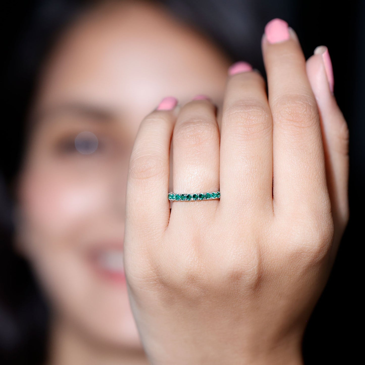 Certified Lab Grown Emerald Stackable Eternity Ring for Women