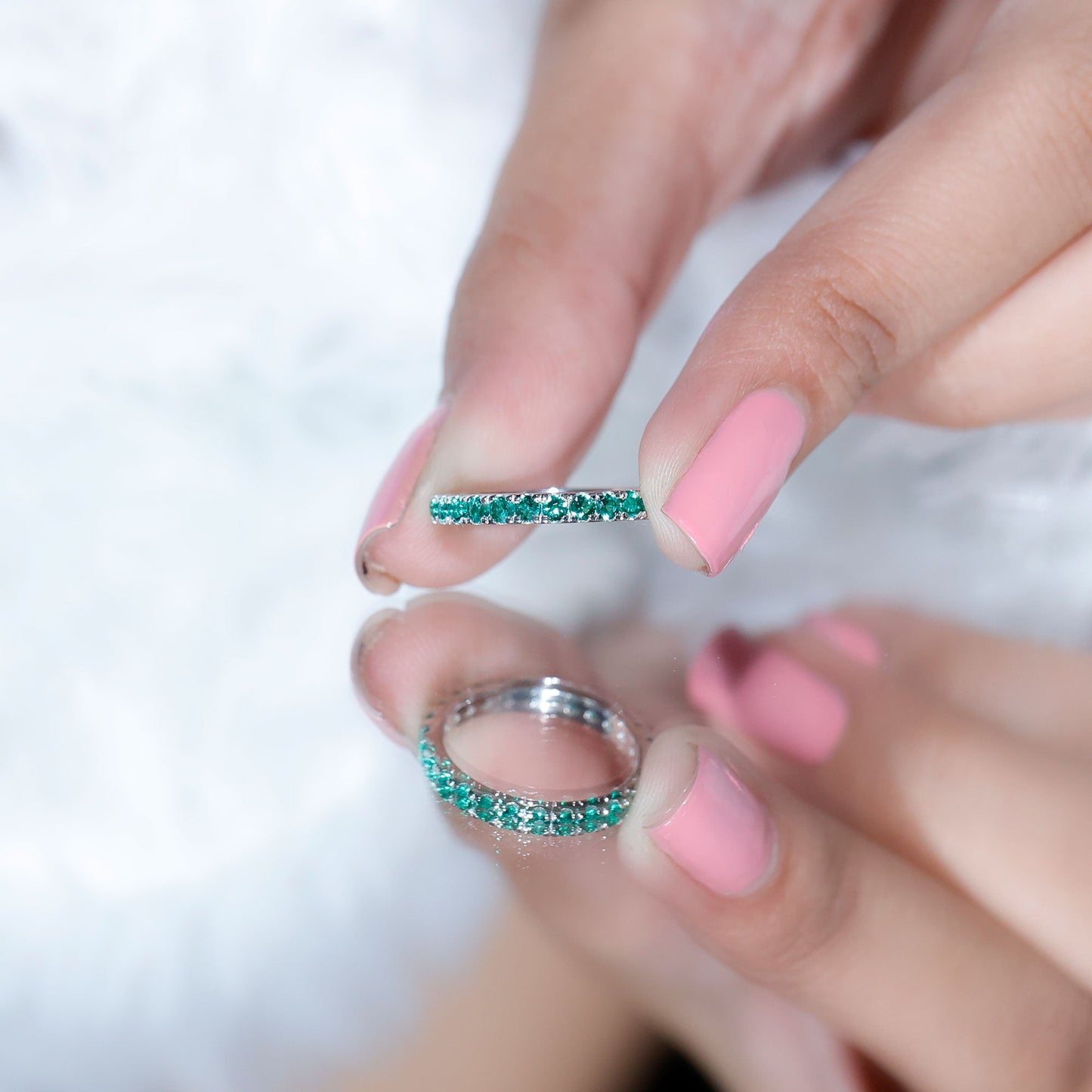 Certified Lab Grown Emerald Stackable Eternity Ring for Women