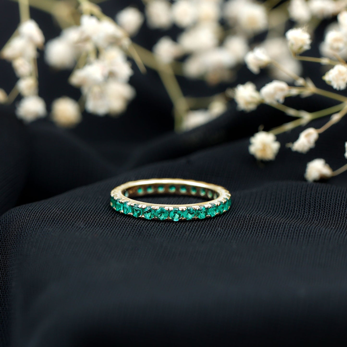 Certified Lab Grown Emerald Stackable Eternity Ring for Women