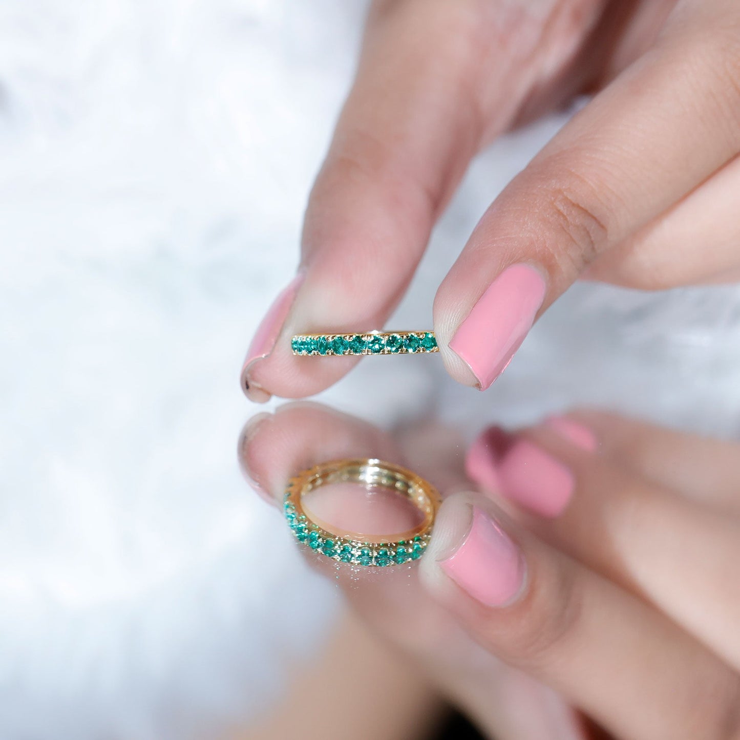 Certified Lab Grown Emerald Stackable Eternity Ring for Women