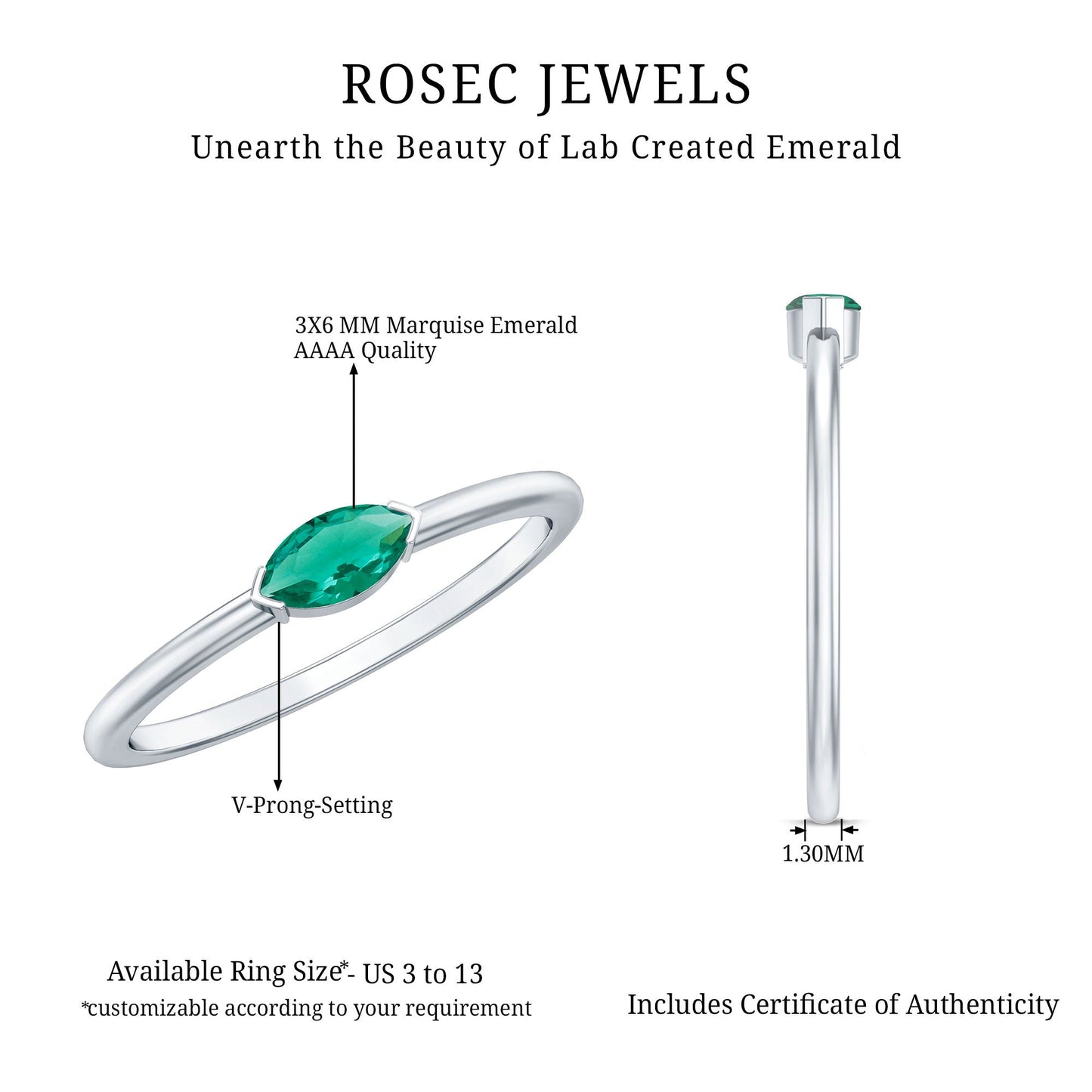 4X8 MM Marquise Lab Grown Emerald East West Promise Ring