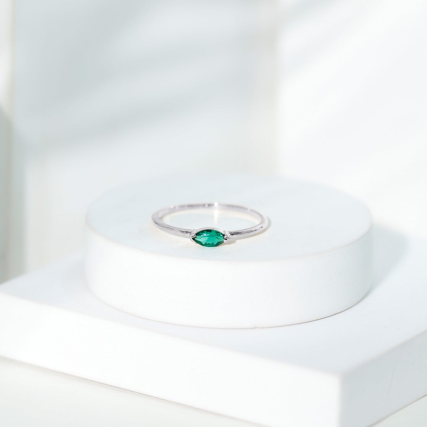 4X8 MM Marquise Lab Grown Emerald East West Promise Ring