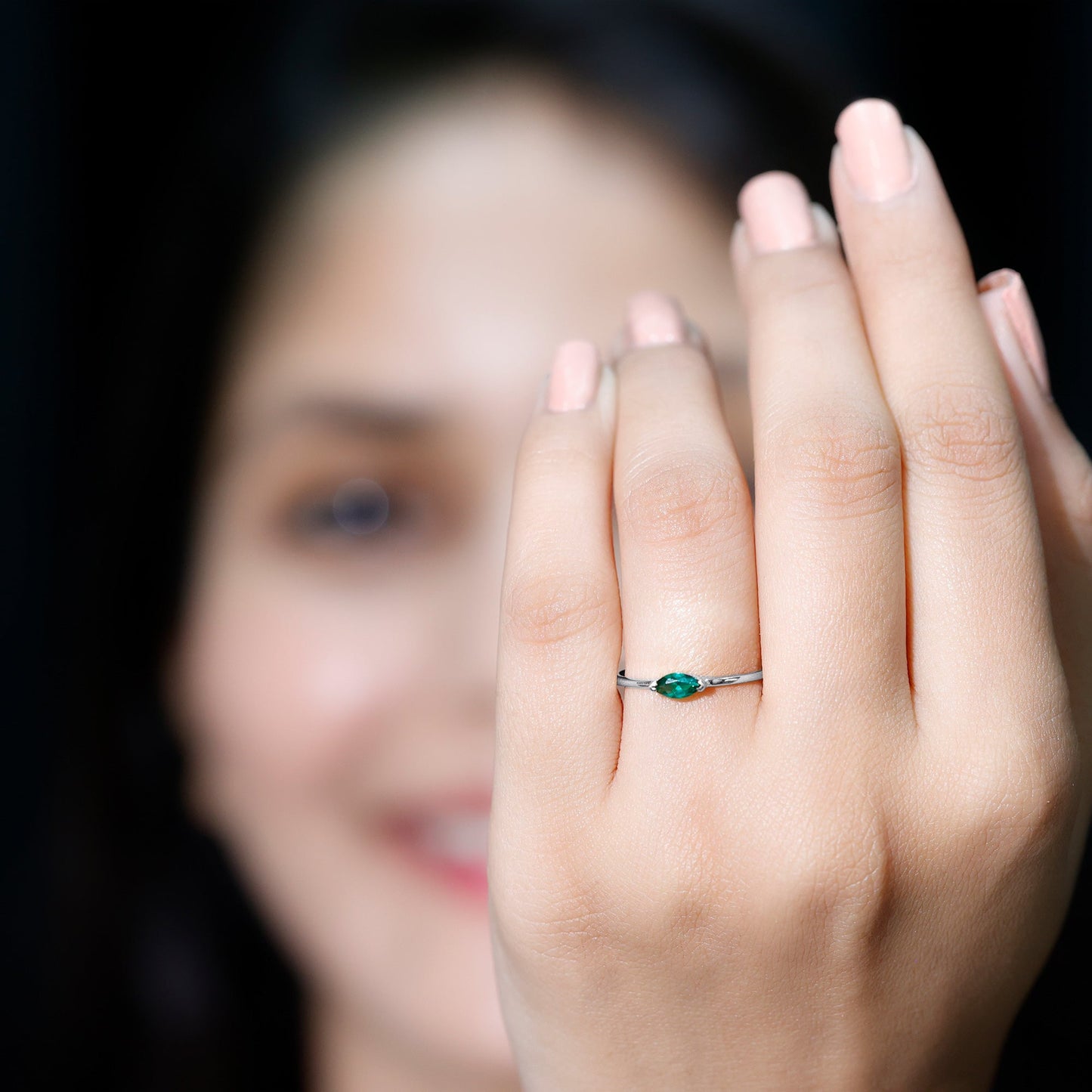 4X8 MM Marquise Lab Grown Emerald East West Promise Ring