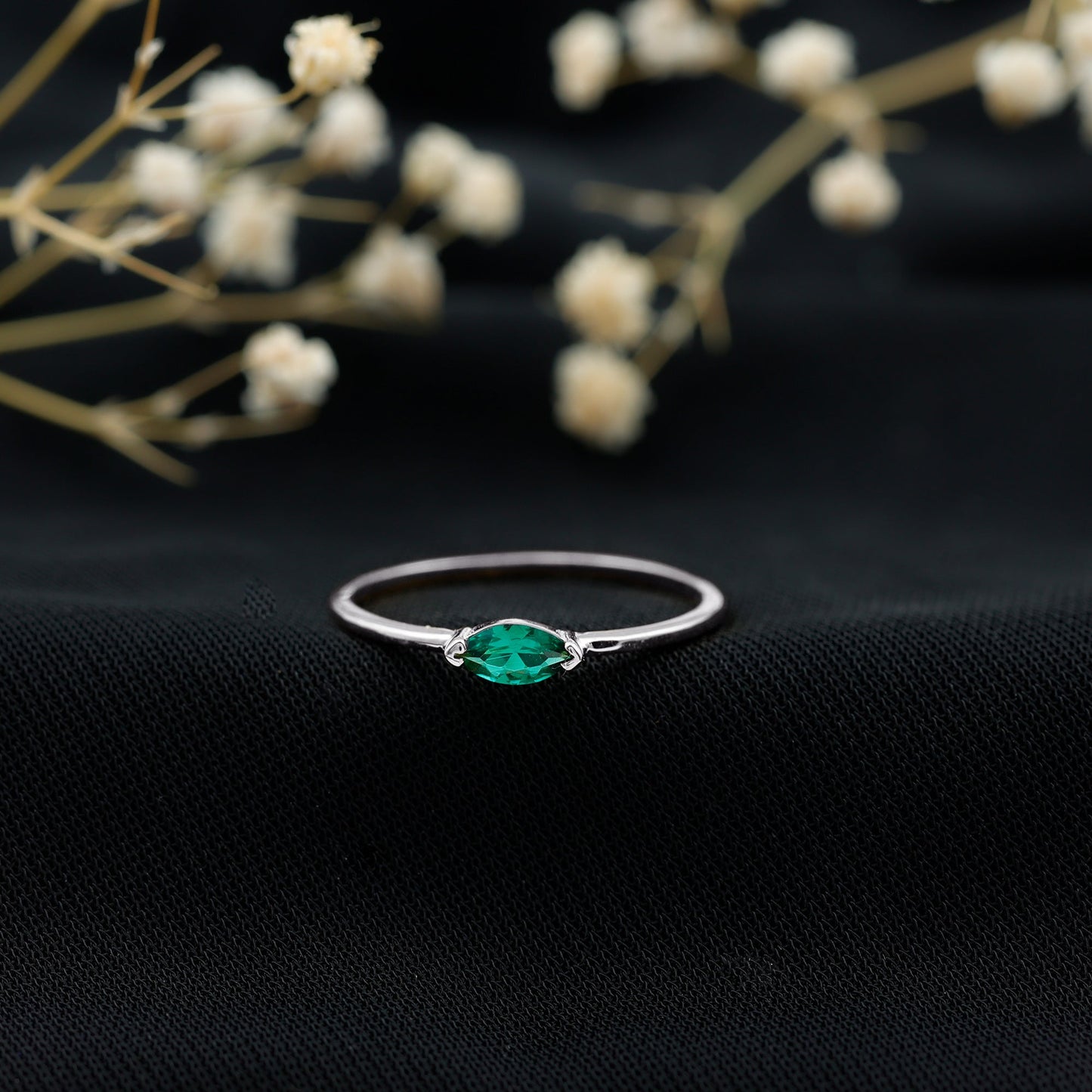 4X8 MM Marquise Lab Grown Emerald East West Promise Ring