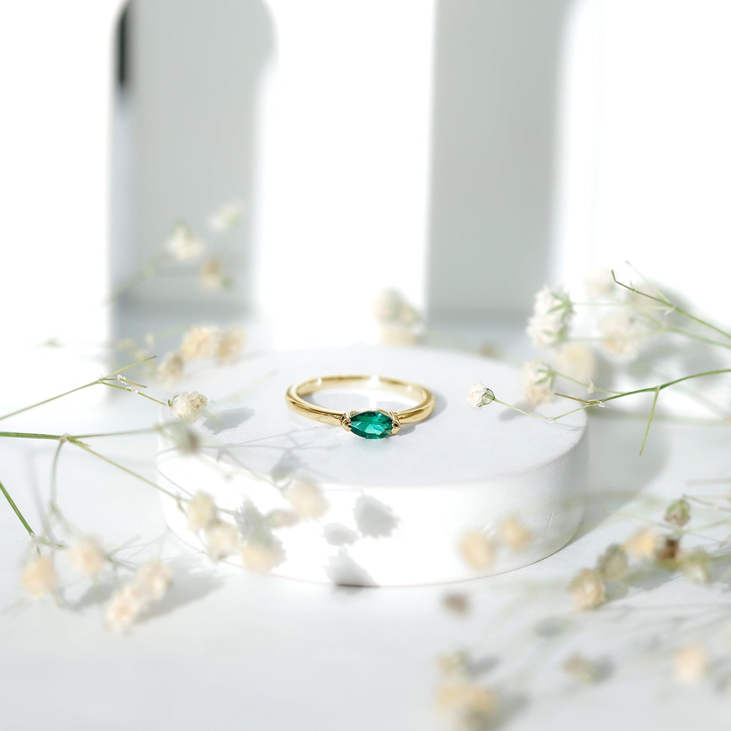 4X8 MM Marquise Lab Grown Emerald East West Promise Ring