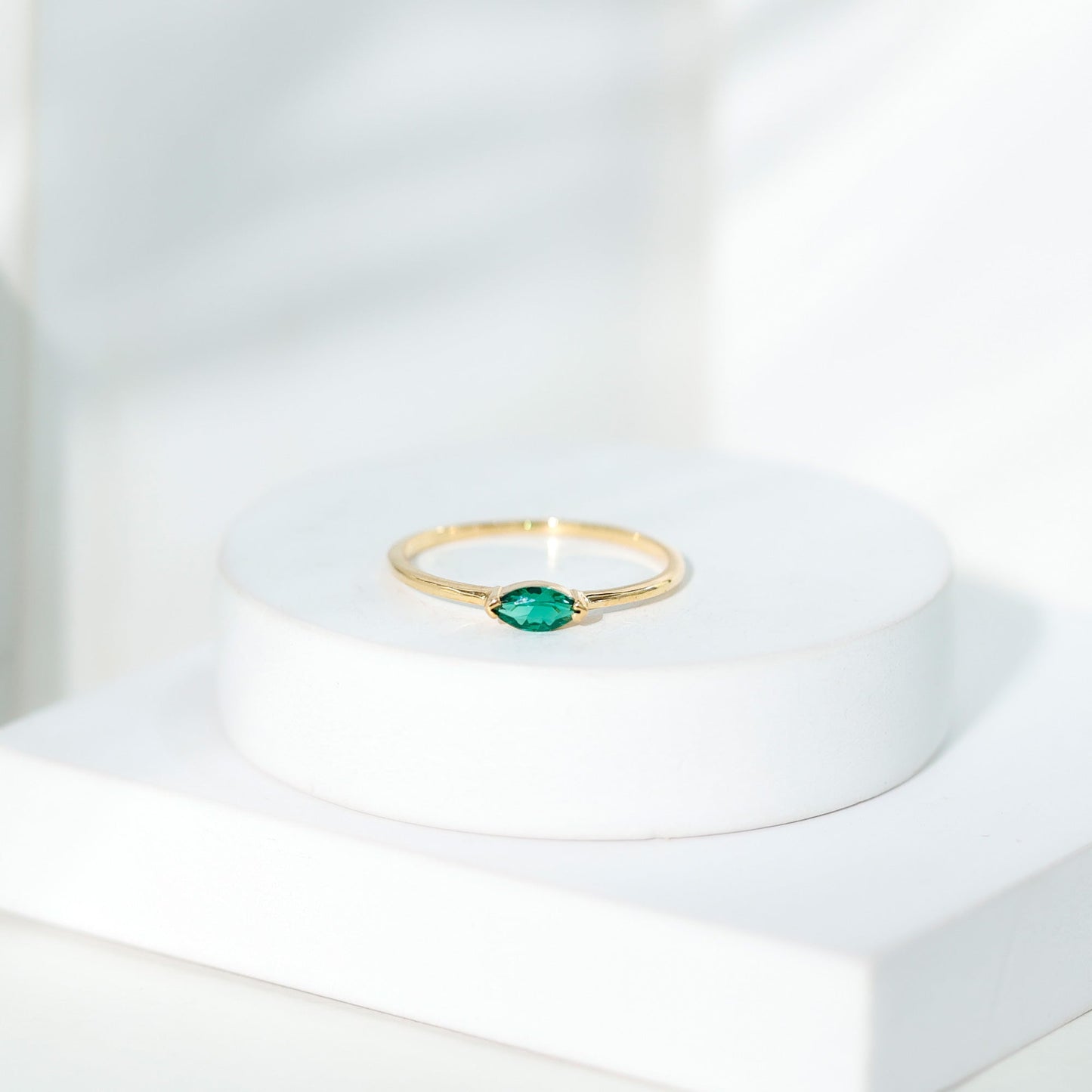 4X8 MM Marquise Lab Grown Emerald East West Promise Ring