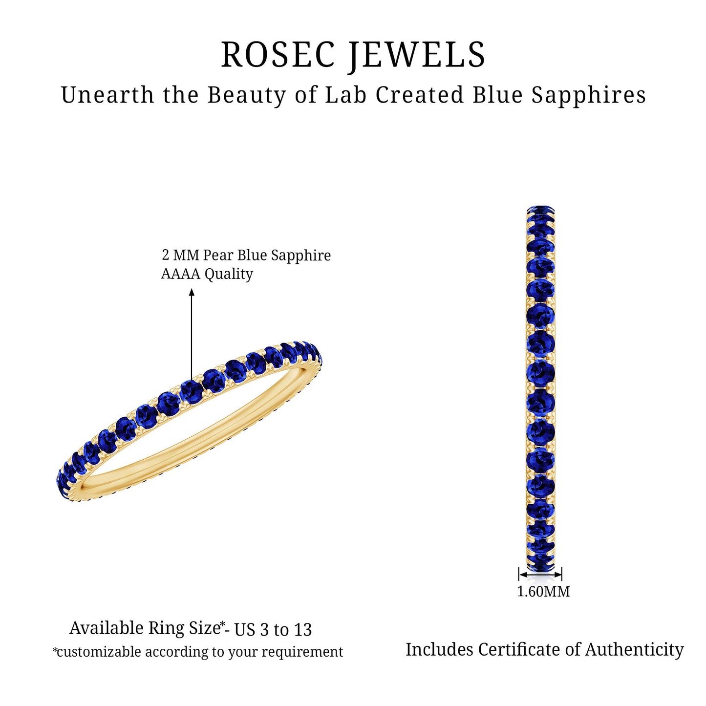 Certified Lab Created Blue Sapphire Full Eternity Stackable Ring