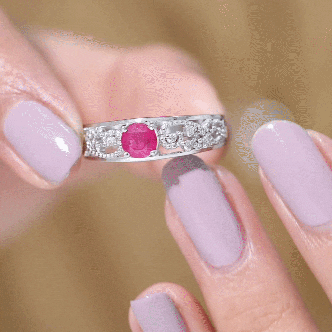 Natural 0.6 Carat Ruby Vintage Looking Engagement Ring with Diamond