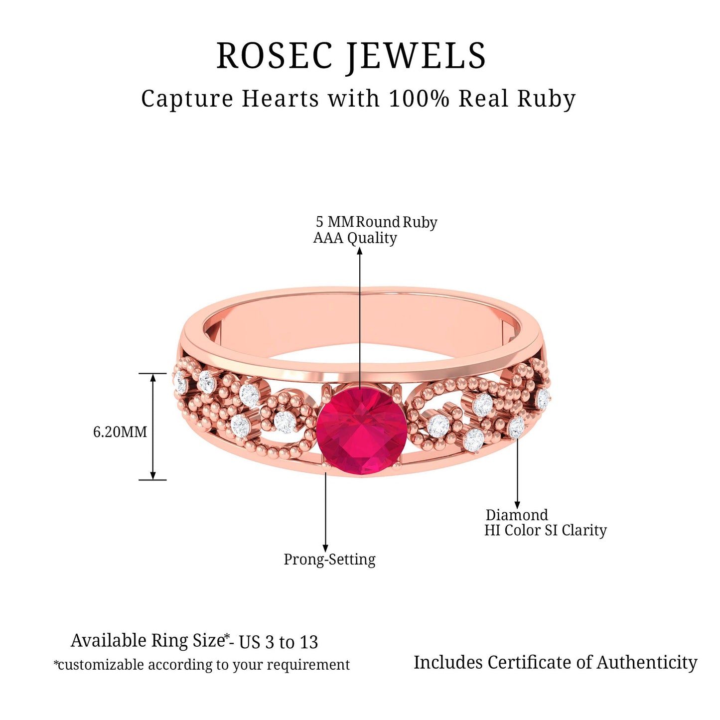 Natural 0.6 Carat Ruby Vintage Looking Engagement Ring with Diamond