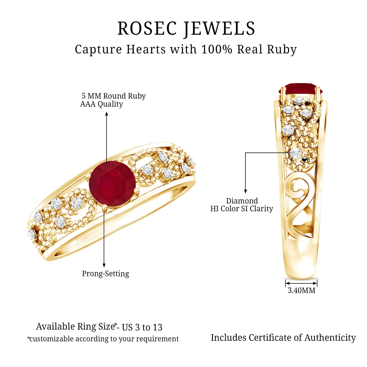 Natural 0.6 Carat Ruby Vintage Looking Engagement Ring with Diamond