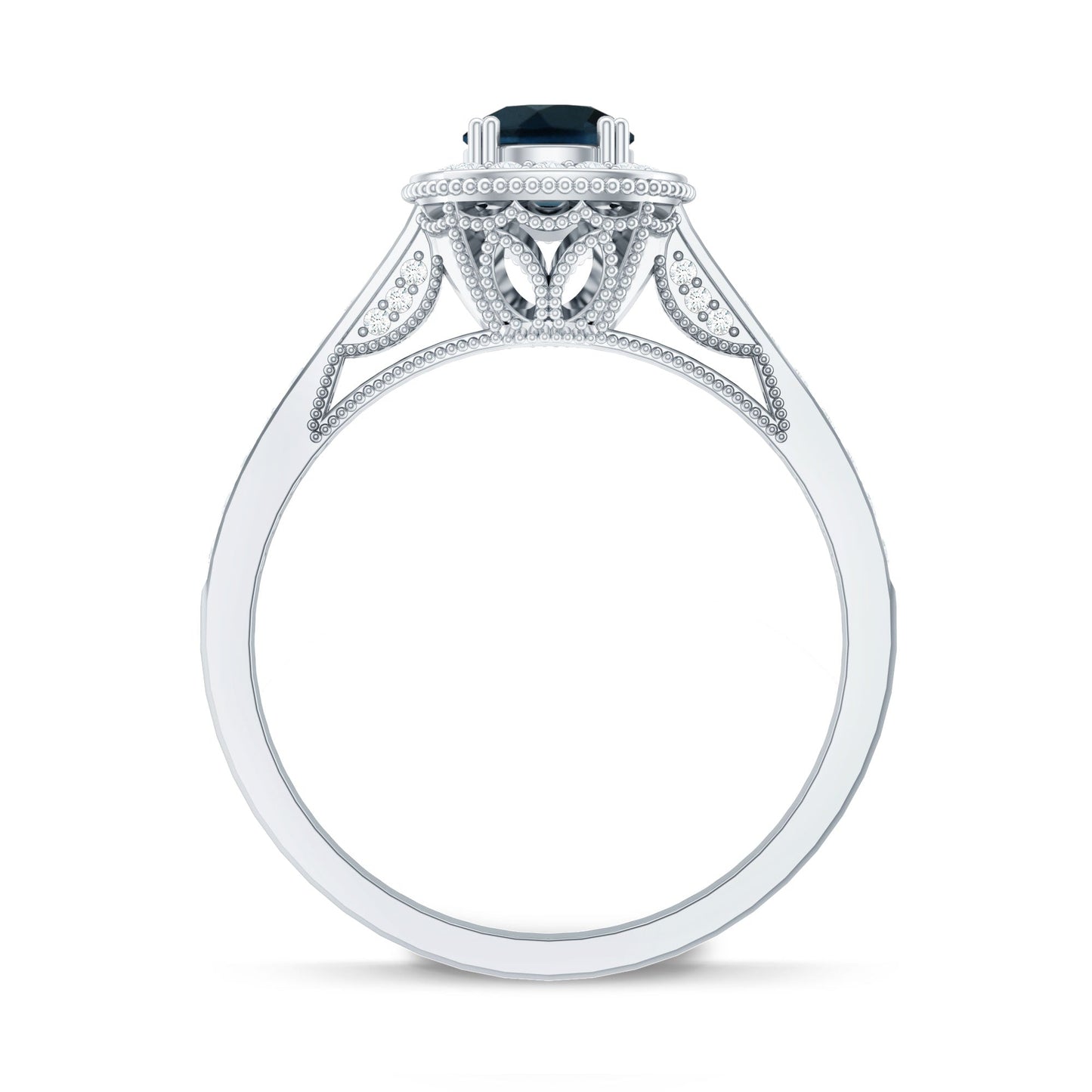 Vintage Looking London Blue Topaz Engagement Ring with Diamond Halo