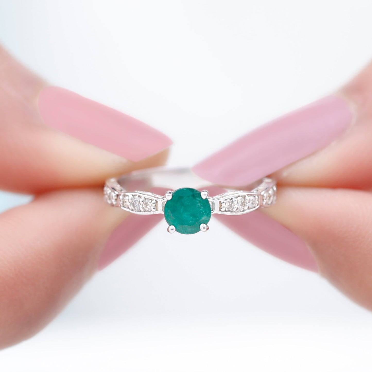 AAA Quality Emerald Solitaire Promise Ring with Diamond