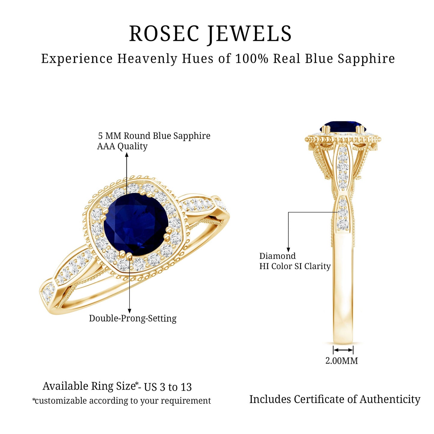 Round 0.9 Carat Blue Sapphire Antique Engagement Ring with Diamond Halo