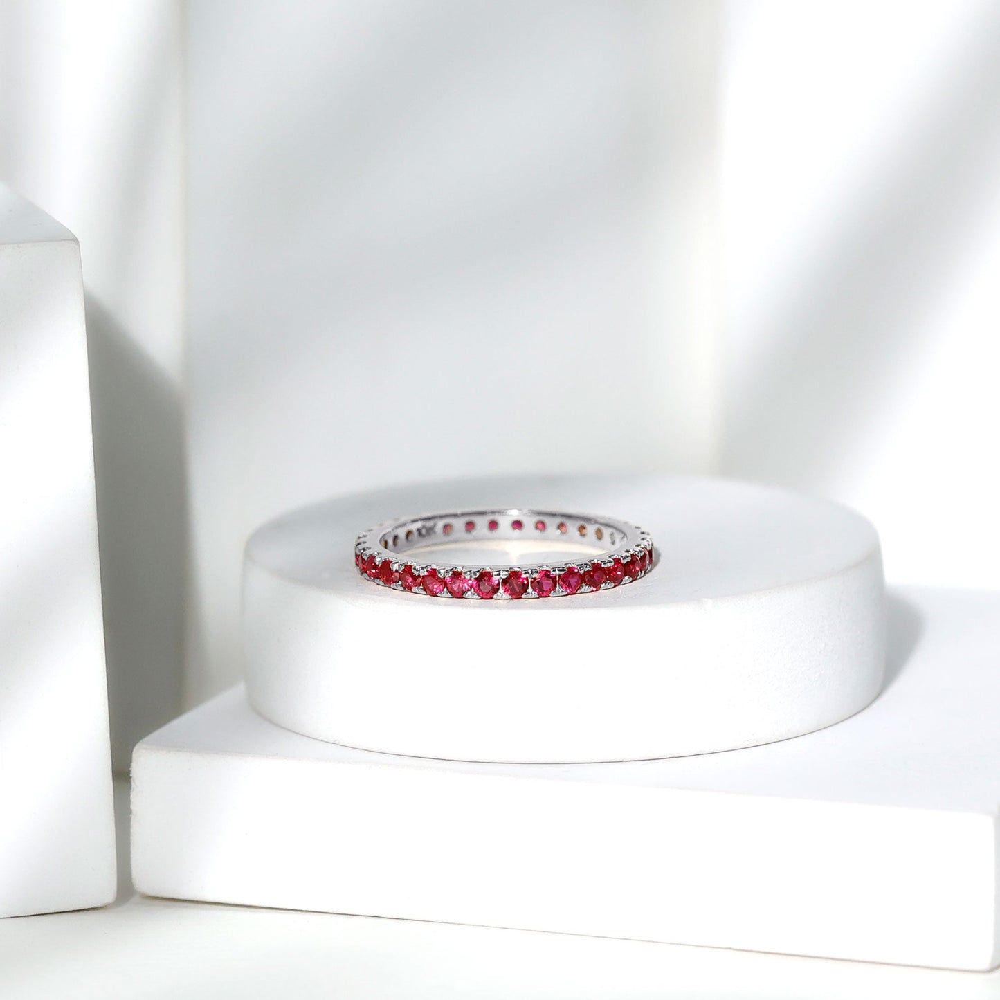 French Pave Set Lab Grown Ruby Stackable Eternity Band