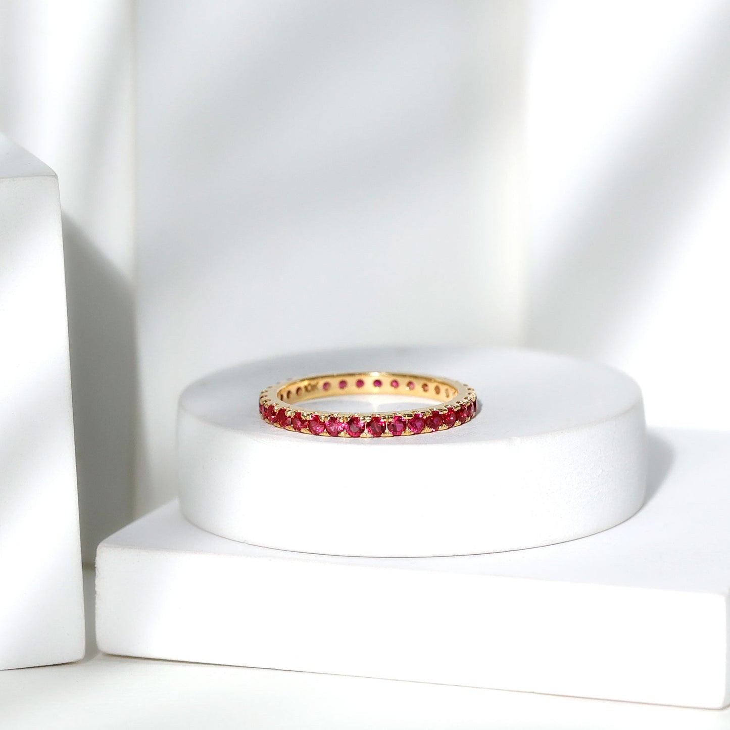 French Pave Set Lab Grown Ruby Stackable Eternity Band
