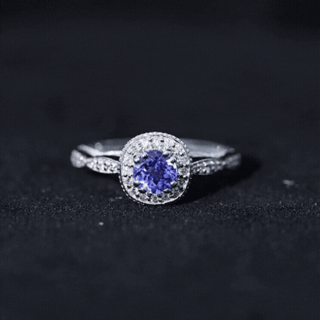 Vintage Style Tanzanite Engagement Ring with Diamond Halo for Women