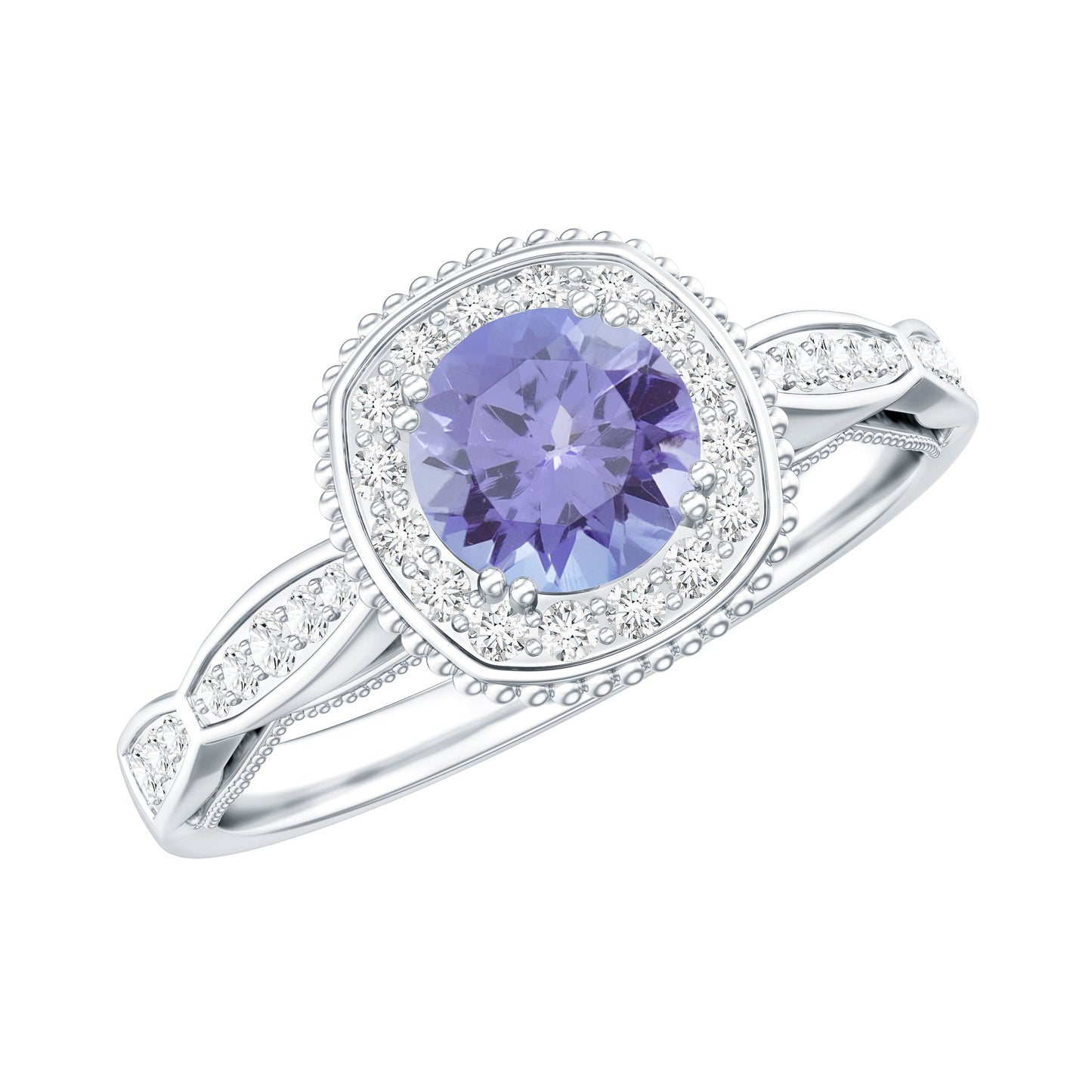 Vintage Style Tanzanite Engagement Ring with Diamond Halo for Women