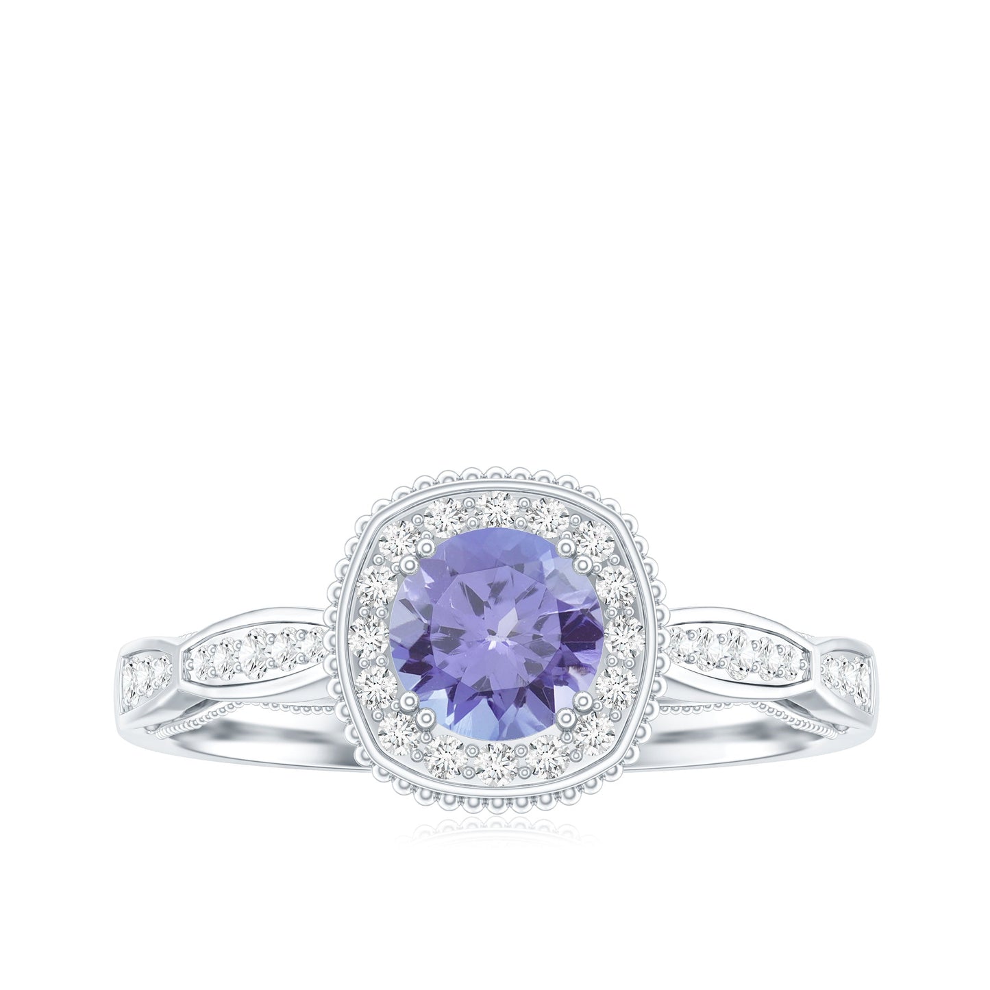 Vintage Style Tanzanite Engagement Ring with Diamond Halo for Women
