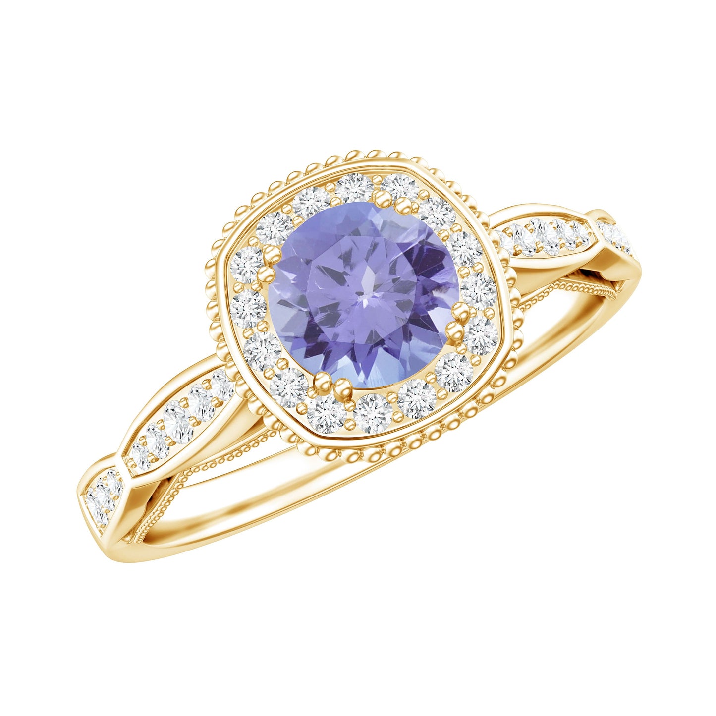 Vintage Style Tanzanite Engagement Ring with Diamond Halo for Women
