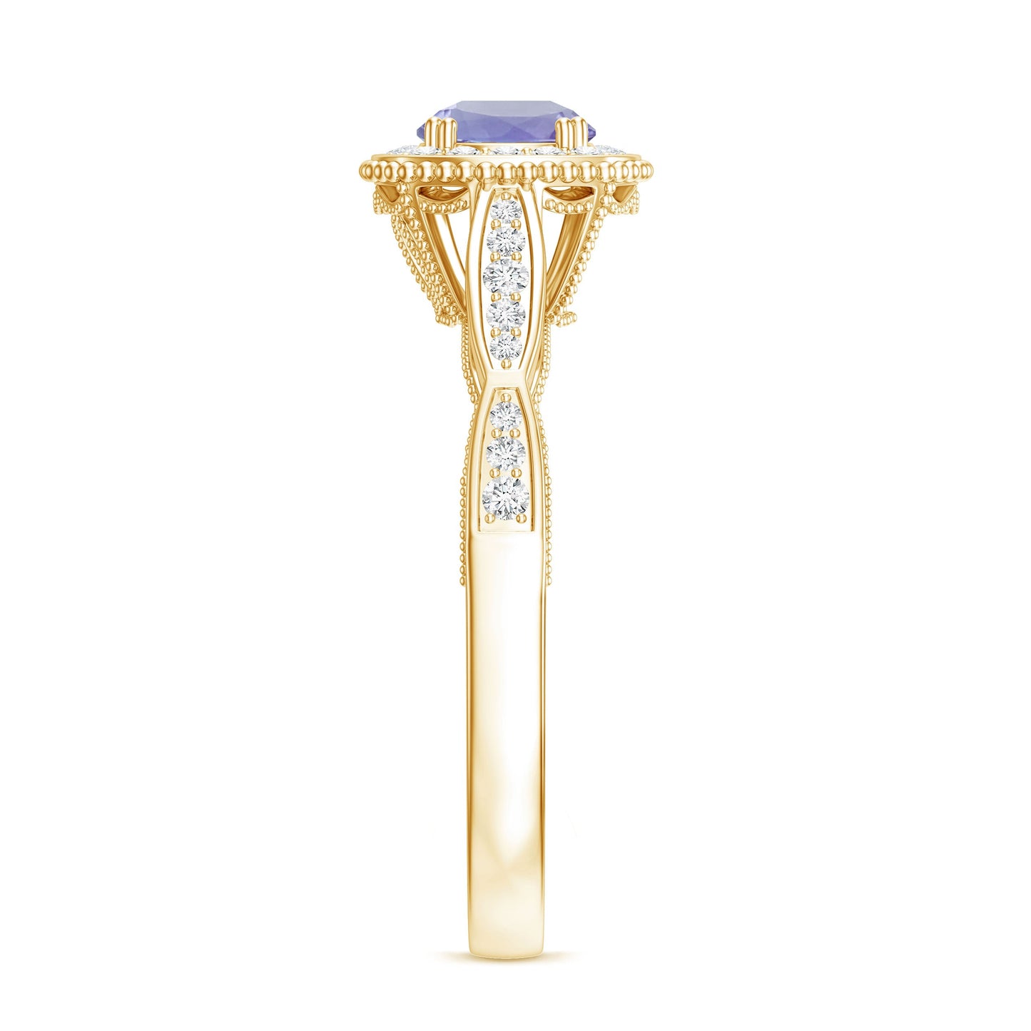 Vintage Style Tanzanite Engagement Ring with Diamond Halo for Women