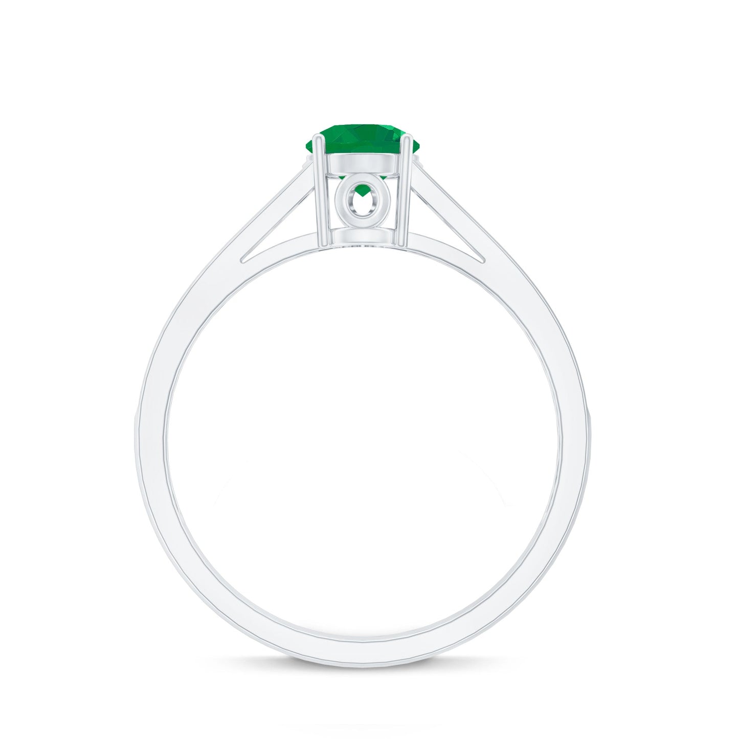 0.4 Carat Genuine Emerald Solitaire Engagement Ring with Diamond Side Stones