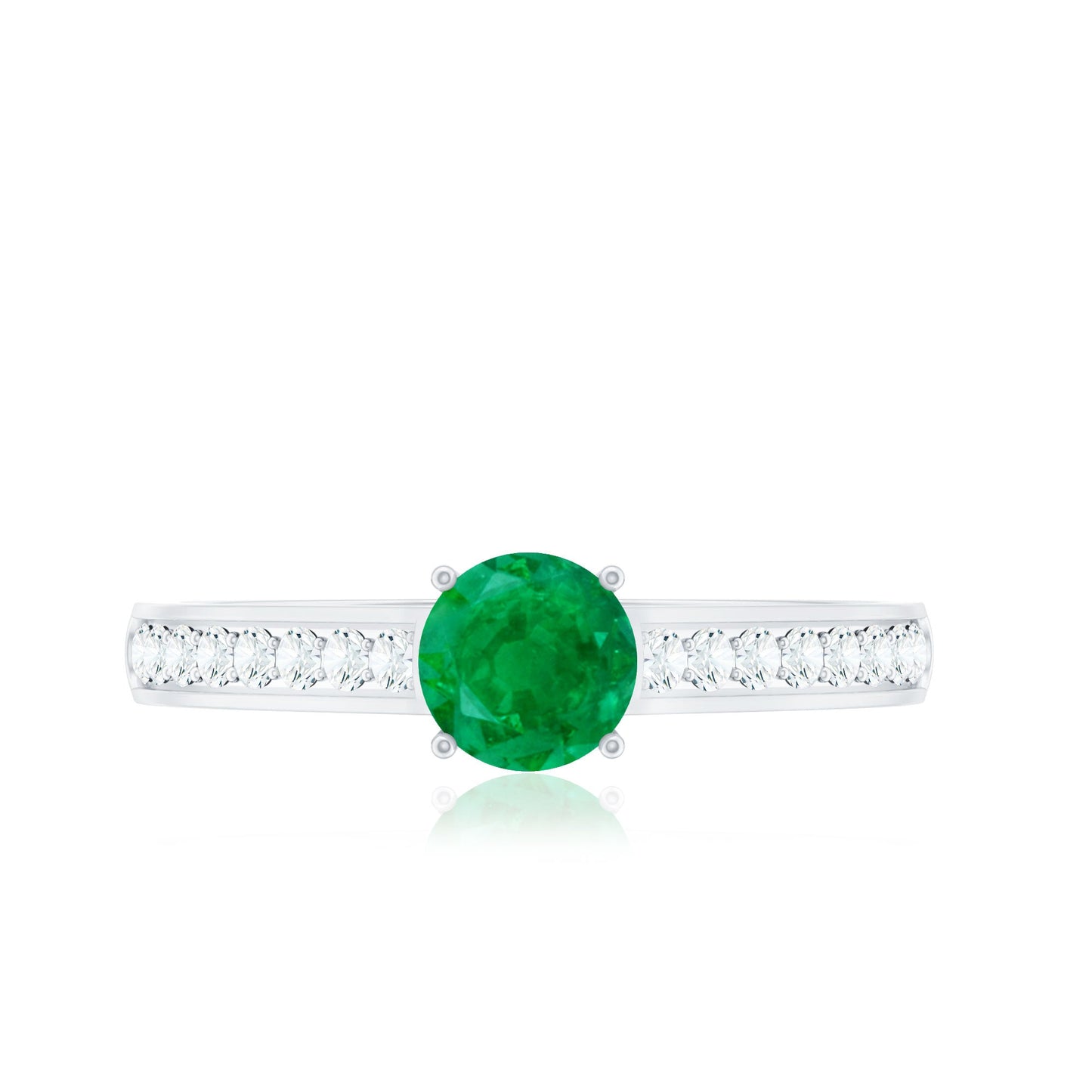 0.4 Carat Genuine Emerald Solitaire Engagement Ring with Diamond Side Stones