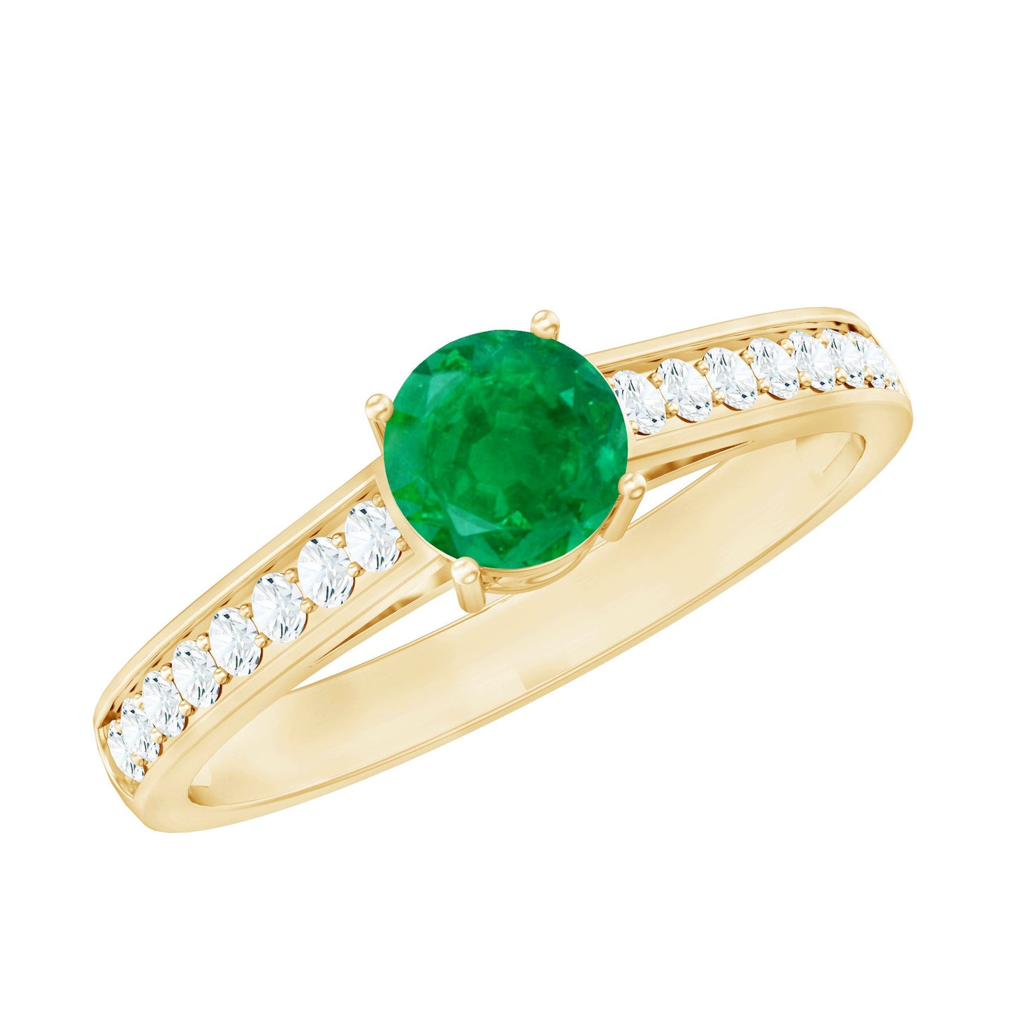 0.4 Carat Genuine Emerald Solitaire Engagement Ring with Diamond Side Stones