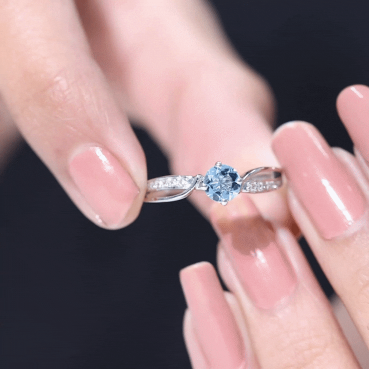 Real 0.8 Ct Aquamarine and Diamond Infinity Engagement Ring