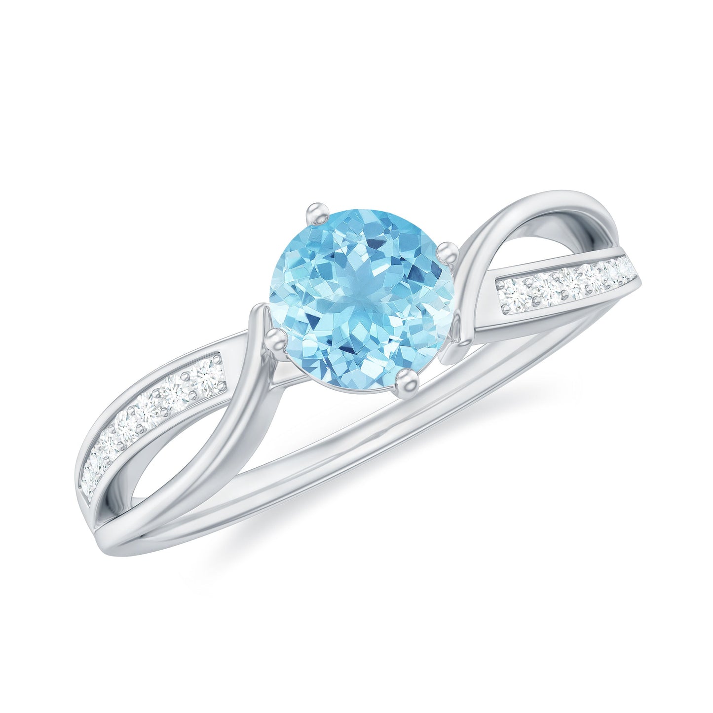Real 0.8 Ct Aquamarine and Diamond Infinity Engagement Ring