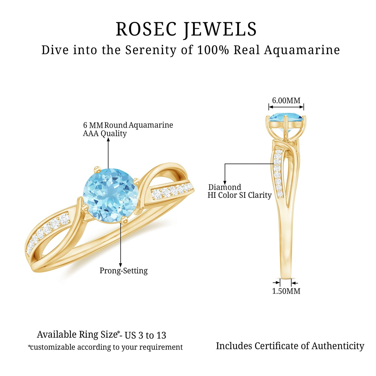 Real 0.8 Ct Aquamarine and Diamond Infinity Engagement Ring