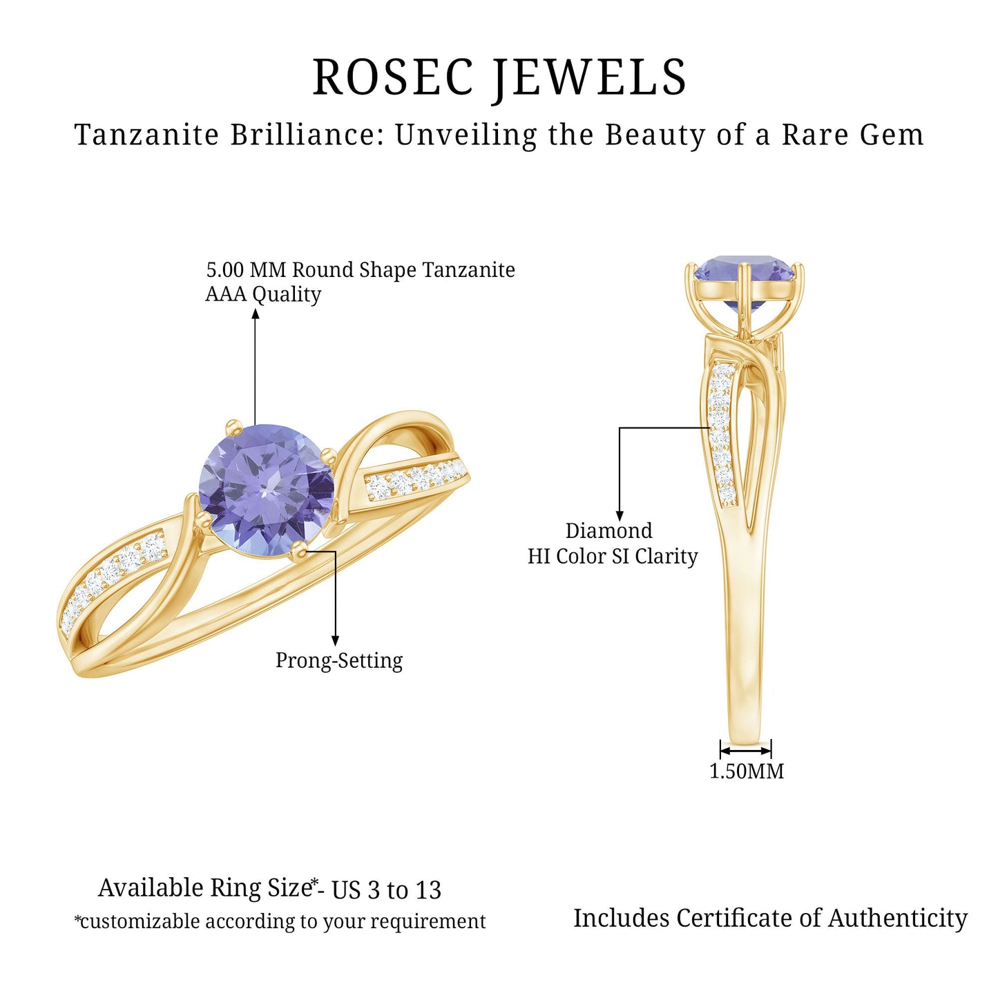 Certified Real Tanzanite Diamond Promise Ring for Proposal