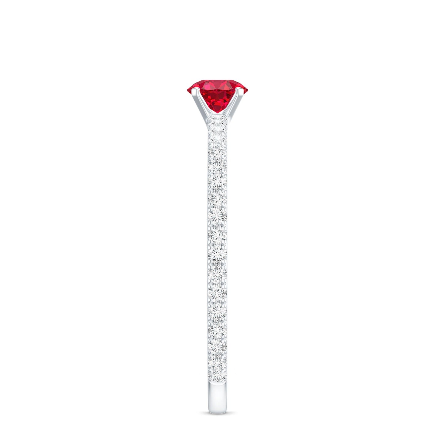 Round Cut Lab Grown Ruby Engagement Ring with Diamond
