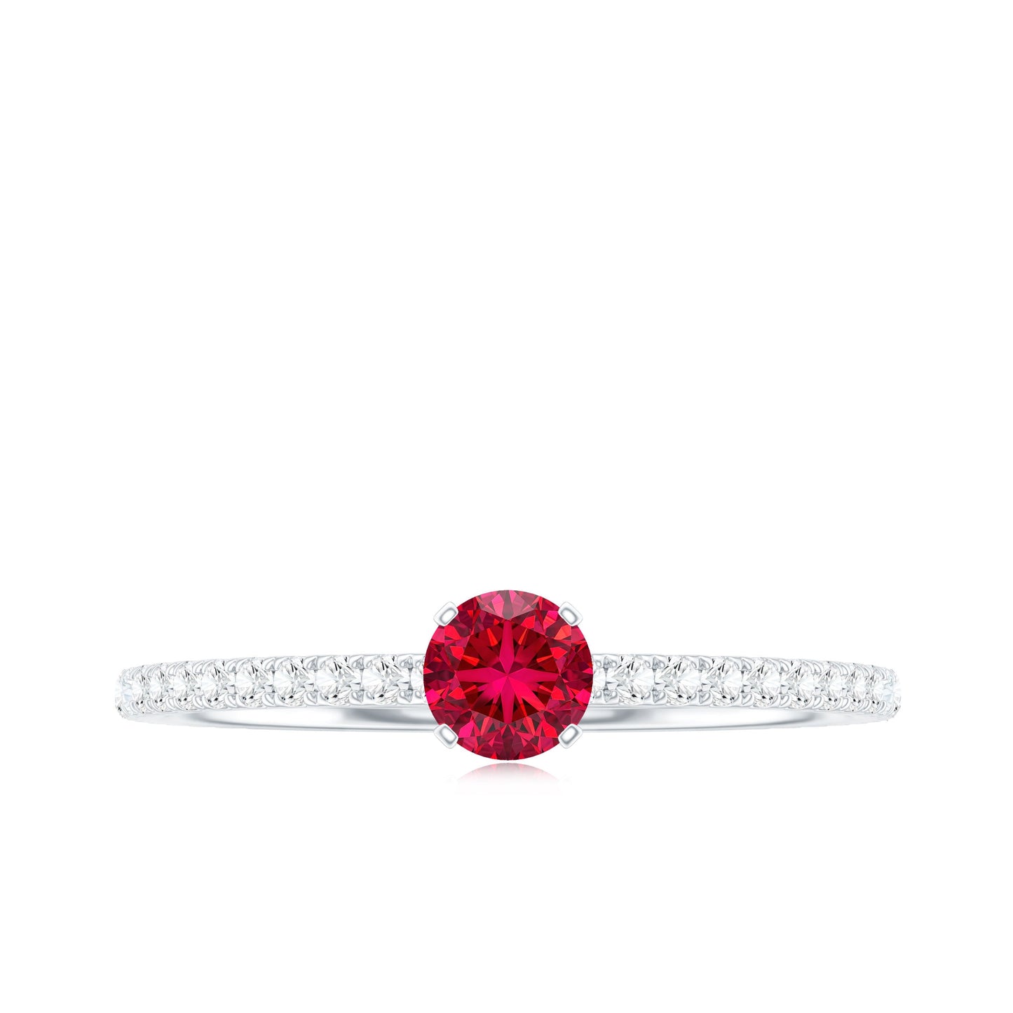 Round Cut Lab Grown Ruby Engagement Ring with Diamond