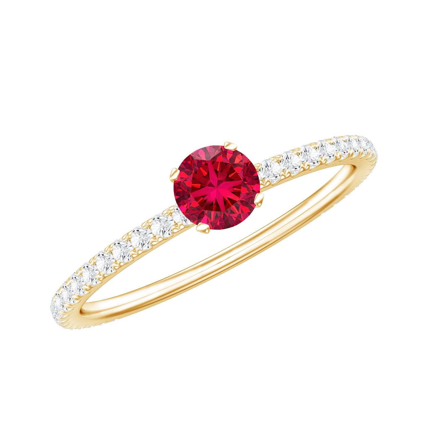 Round Cut Lab Grown Ruby Engagement Ring with Diamond