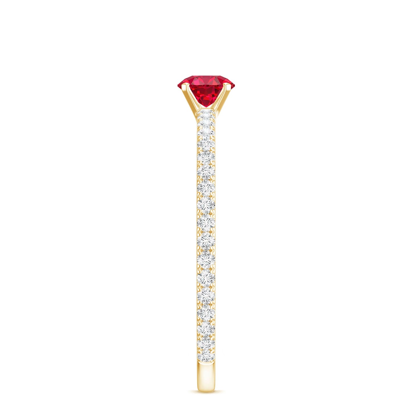 Round Cut Lab Grown Ruby Engagement Ring with Diamond