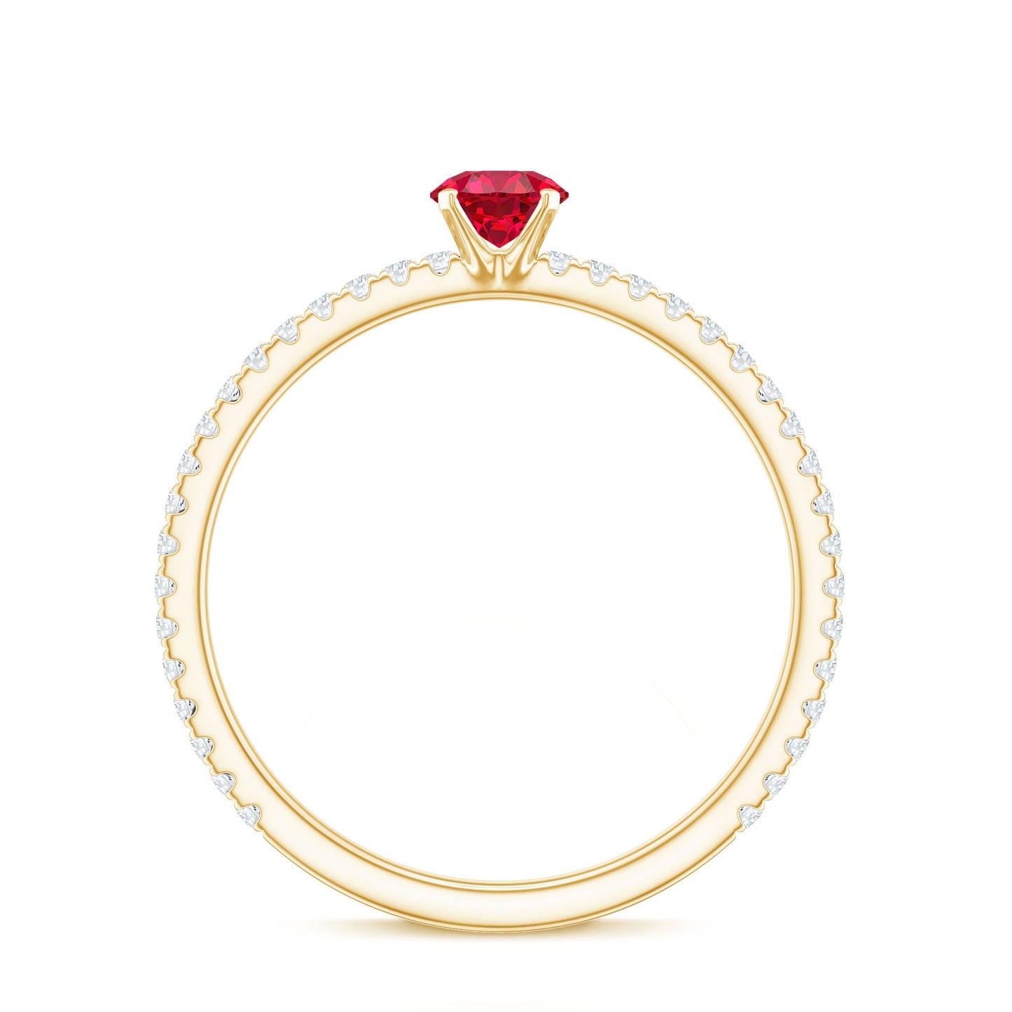 Round Cut Lab Grown Ruby Engagement Ring with Diamond
