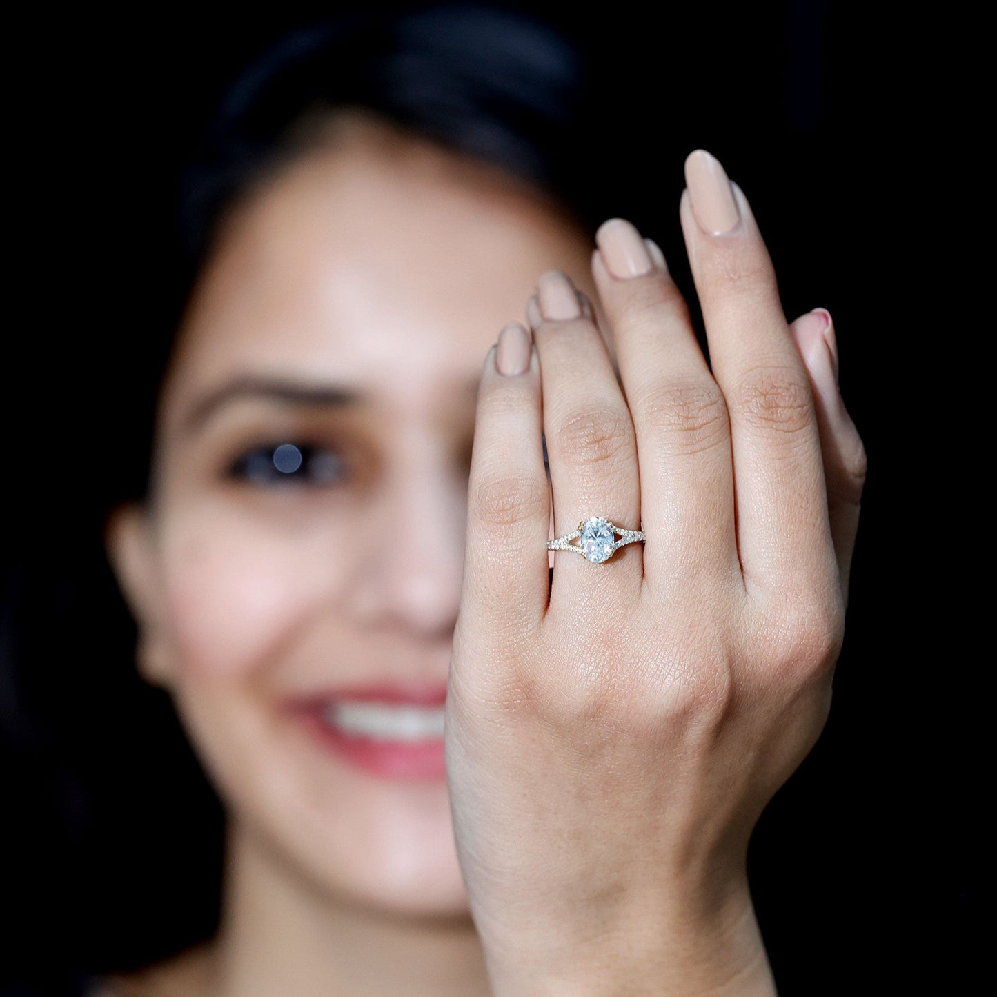 Certified Moissanite Oblong Engagement Ring with Split Shank