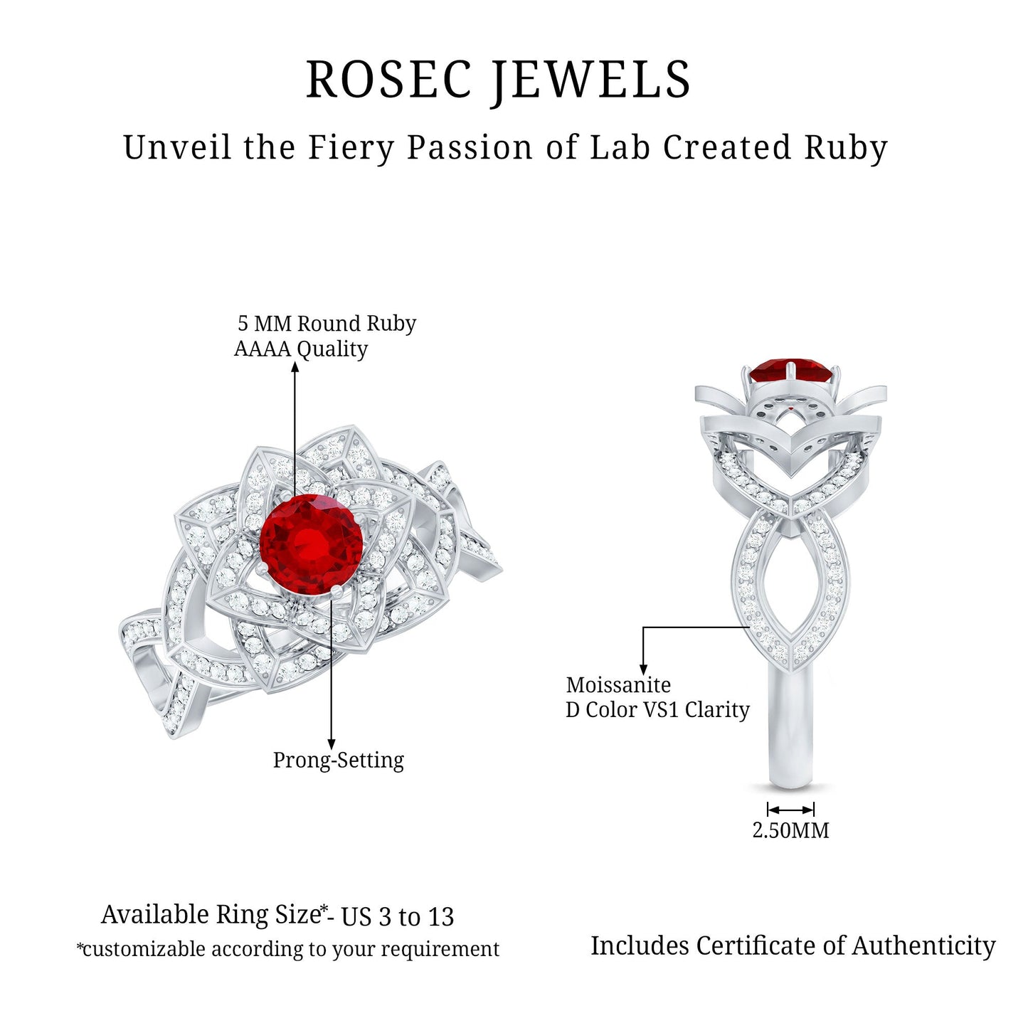0.6 Carat Lab Created Ruby Vintage Flower Engagement Ring