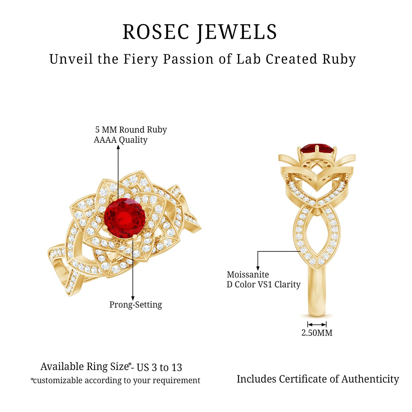 0.6 Carat Lab Created Ruby Vintage Flower Engagement Ring