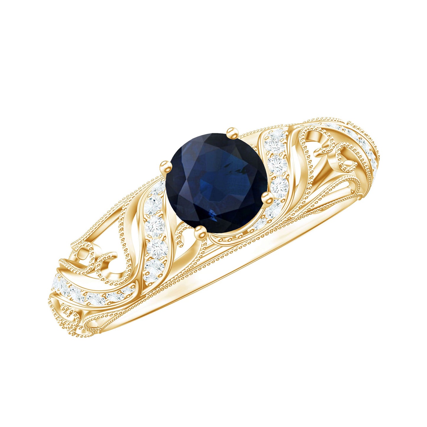 Certified 0.9 Carat Real Blue Sapphire and Diamond Vintage Looking Engagement Ring