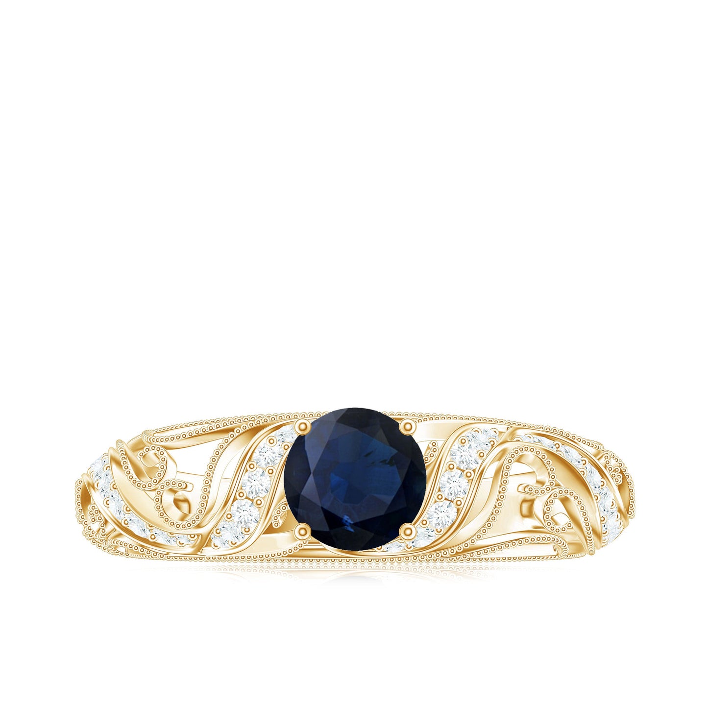 Certified 0.9 Carat Real Blue Sapphire and Diamond Vintage Looking Engagement Ring
