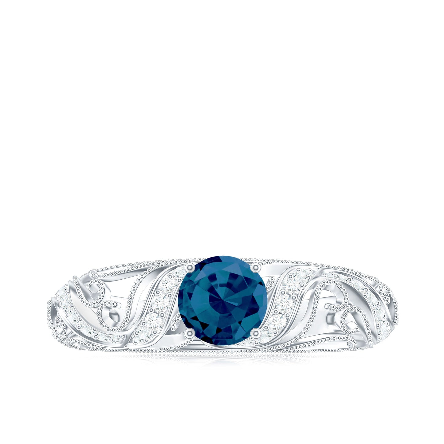 Vintage London Blue Topaz and Diamond Engagement Ring