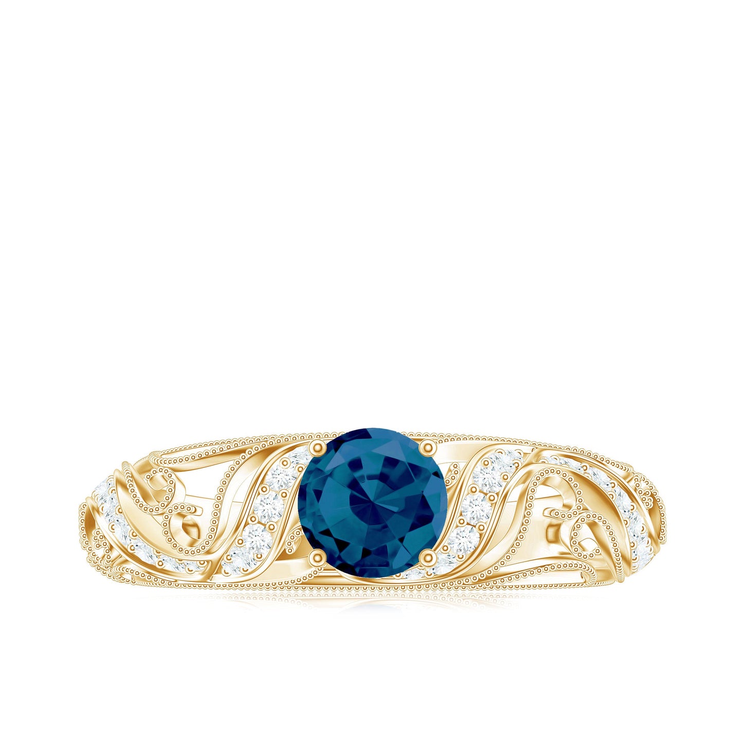 Vintage London Blue Topaz and Diamond Engagement Ring